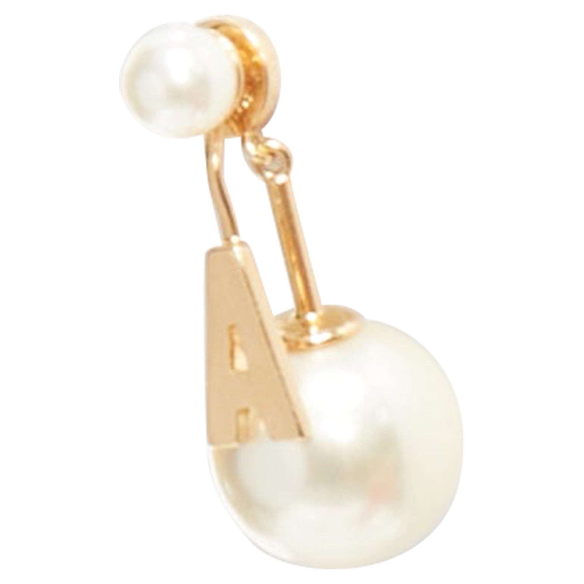 Dior Tribales Gold Metal Letter A Faux Pearl Dangling Pin Earring