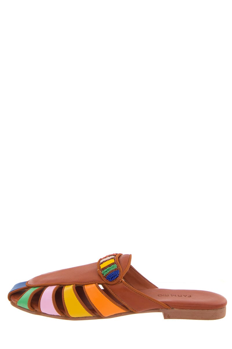 Farm Rio Brown Multicolor Beaded Mules SZ 9
