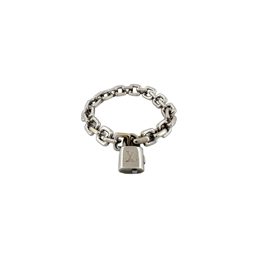 Louis Vuitton 18K White Gold Padlock & Square Link Bracelet