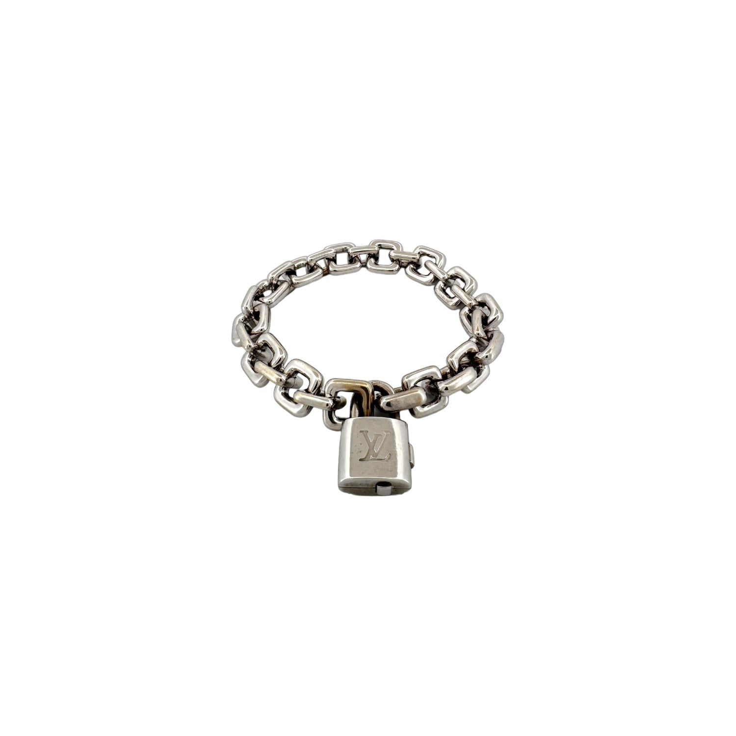 Louis Vuitton 18K White Gold Padlock & Square Link Bracelet