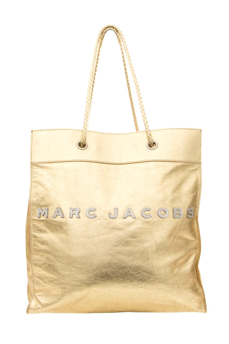 Marc Jacobs Gold Logo Leather Tote