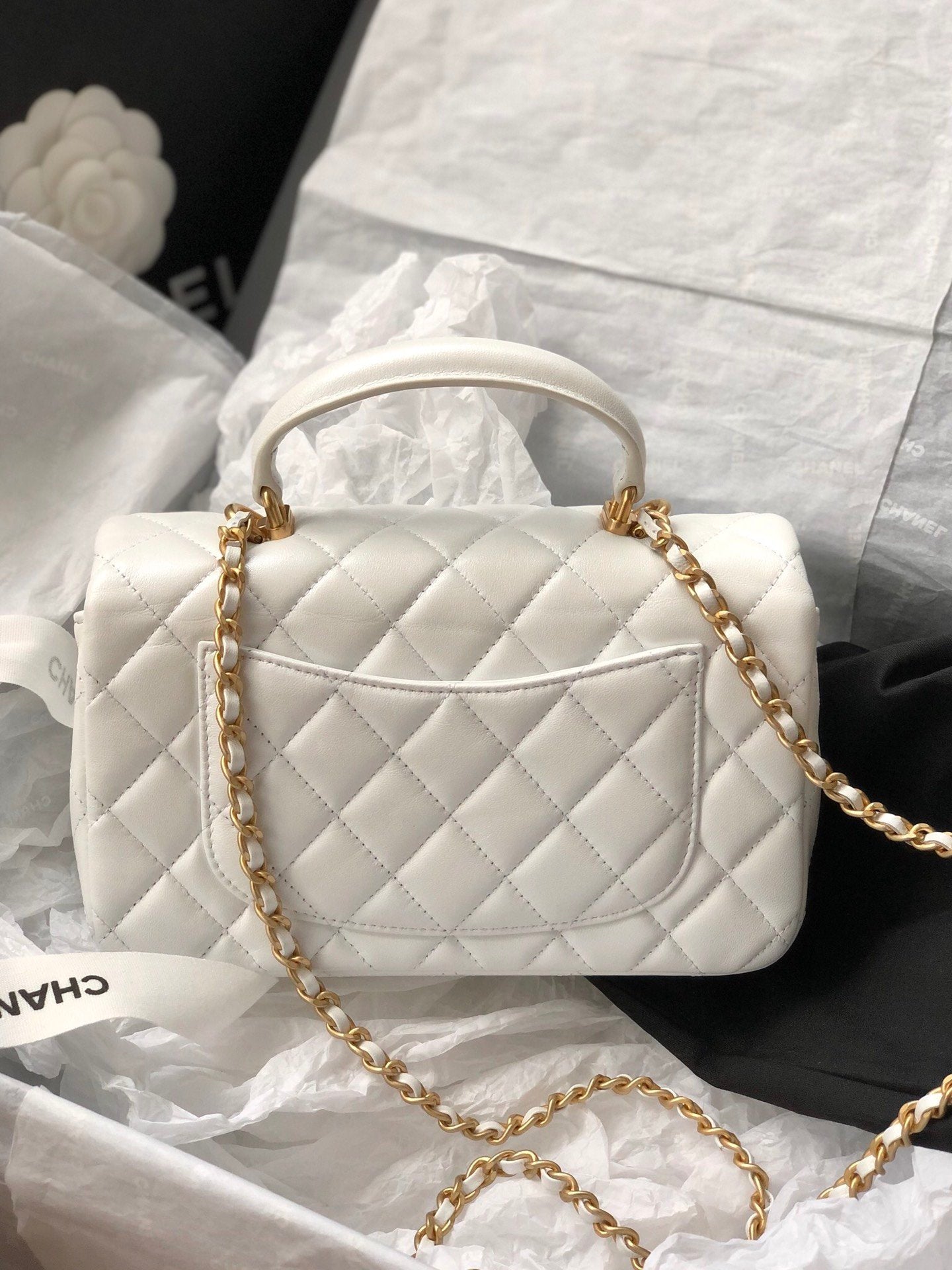 CHLMini GlamIap Bag With Top Handle White For Women 7.8in/20cm