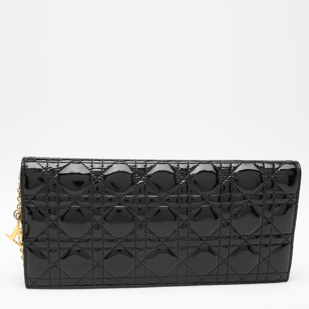 Dior Black Quilted Cannage Patent Leather Lady Dior Chain Clutch..