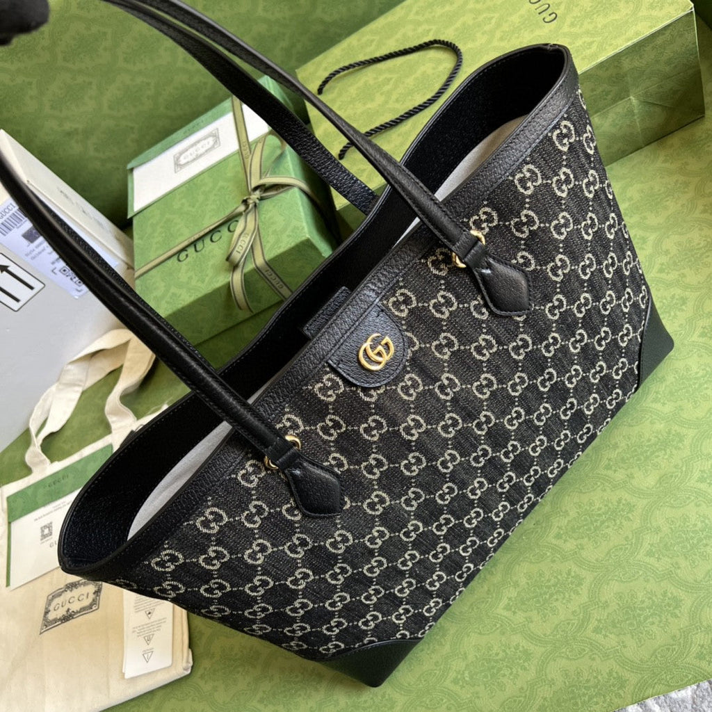 Glami OphiGLAMIa MeGLAMIum Tote With Web Black And Ivory Glami Denim Jacquard For Women 15in/38cm 631685 UN3BG 1274