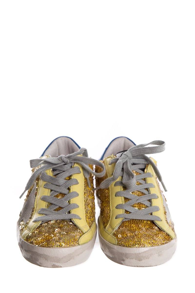 Golden Goose Yellow Sequin Super Star Low-Top Sneakers SZ 35