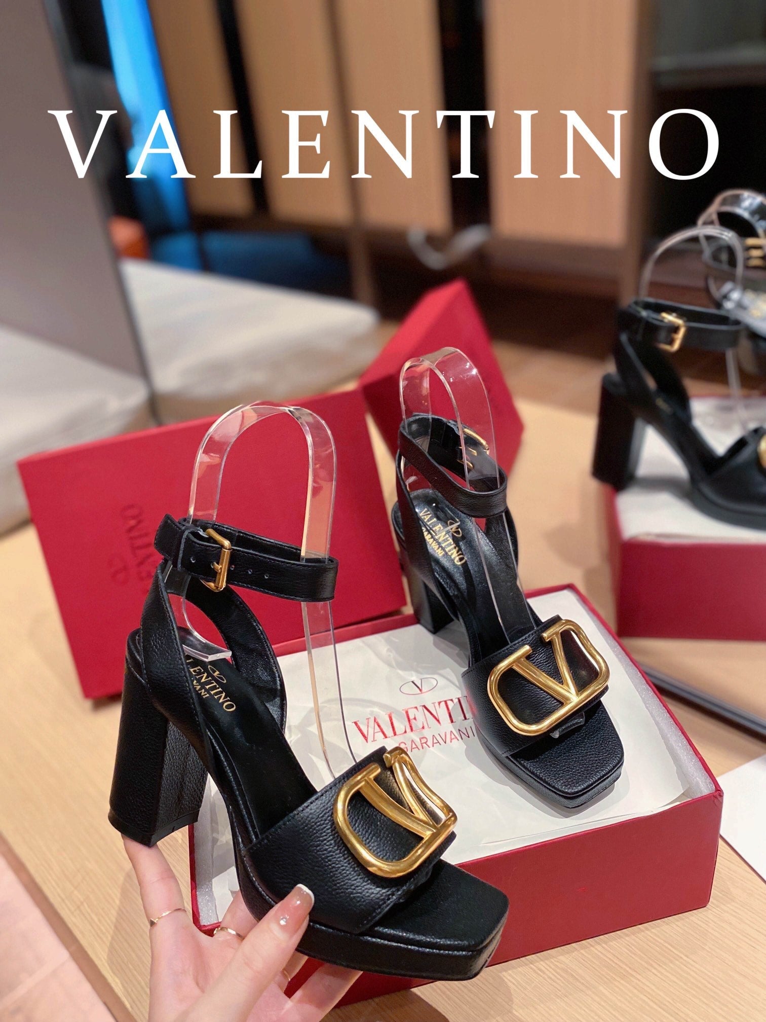 Valentino Garavani Strap Heeled Sandals With V Logo Signature EmbellisGLAMIent Black For Women
