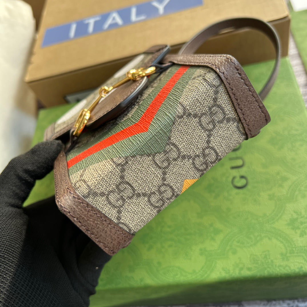 gg Horsebit 1955 Mini Bag Beige And Ebony gg Supreme Canvas With Geometric Print For Women  6.7in/17cm gg  ‎625615 UQHFG 8679