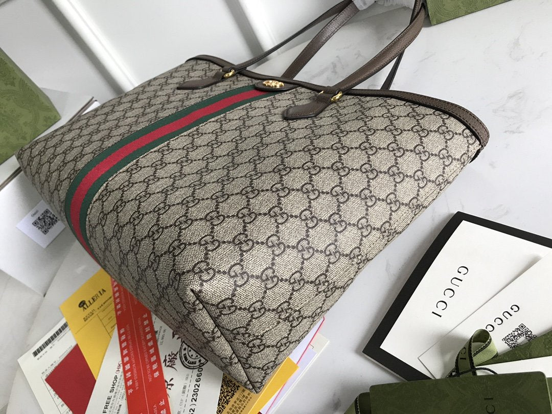 gg Ophidia gg Medium Tote Bag Beige/Ebony gg Supreme Canvas And Brown For Women 15in/38cm 631685 96IWB 8745