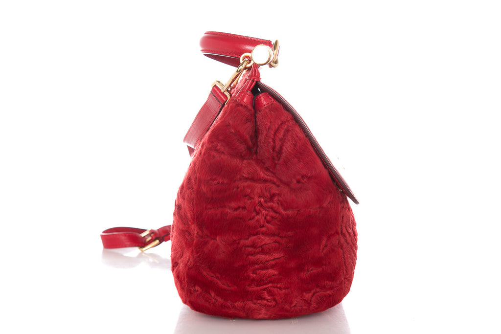 Dolce & Gabbana Red Fur & Leather Shoulder Bag