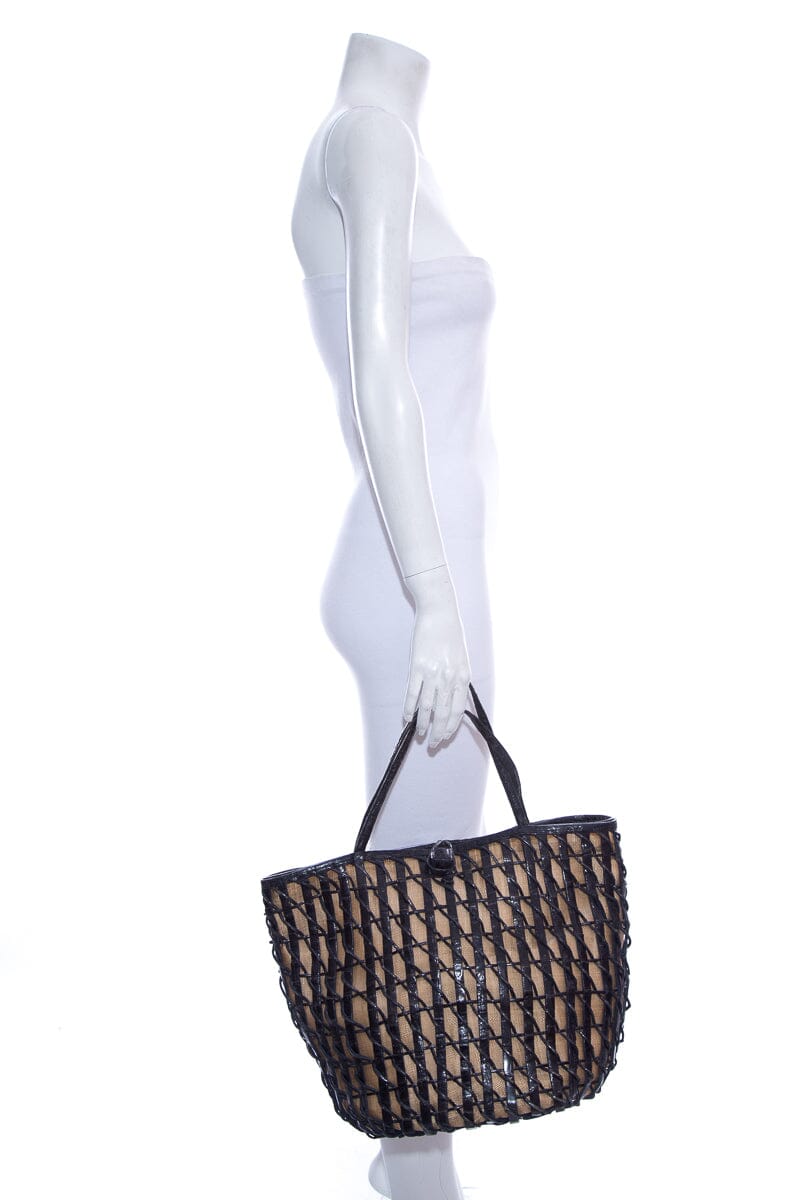 Nancy Gonzalez Black & Natural Woven Overlay Canvas Tote