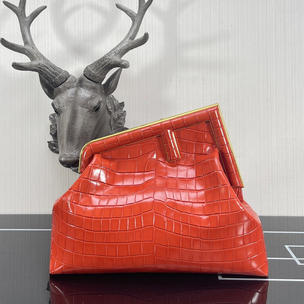 FI First MeGLAMIum Orange CrocoGLAMIle Bag For Woman 32.5cm/13in