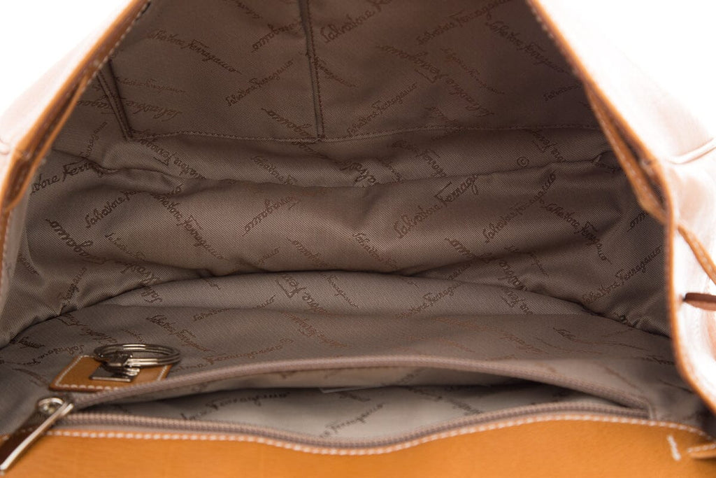 Salvatore Ferragamo Brown Leather Top Handle Flap Bag Handbag