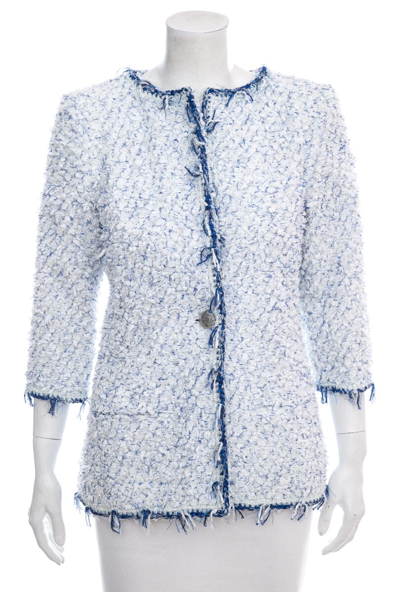 Chanel White & Blue Shimmer Tweed Jacket SZ 36