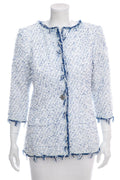 Chanel White & Blue Shimmer Tweed Jacket SZ 36