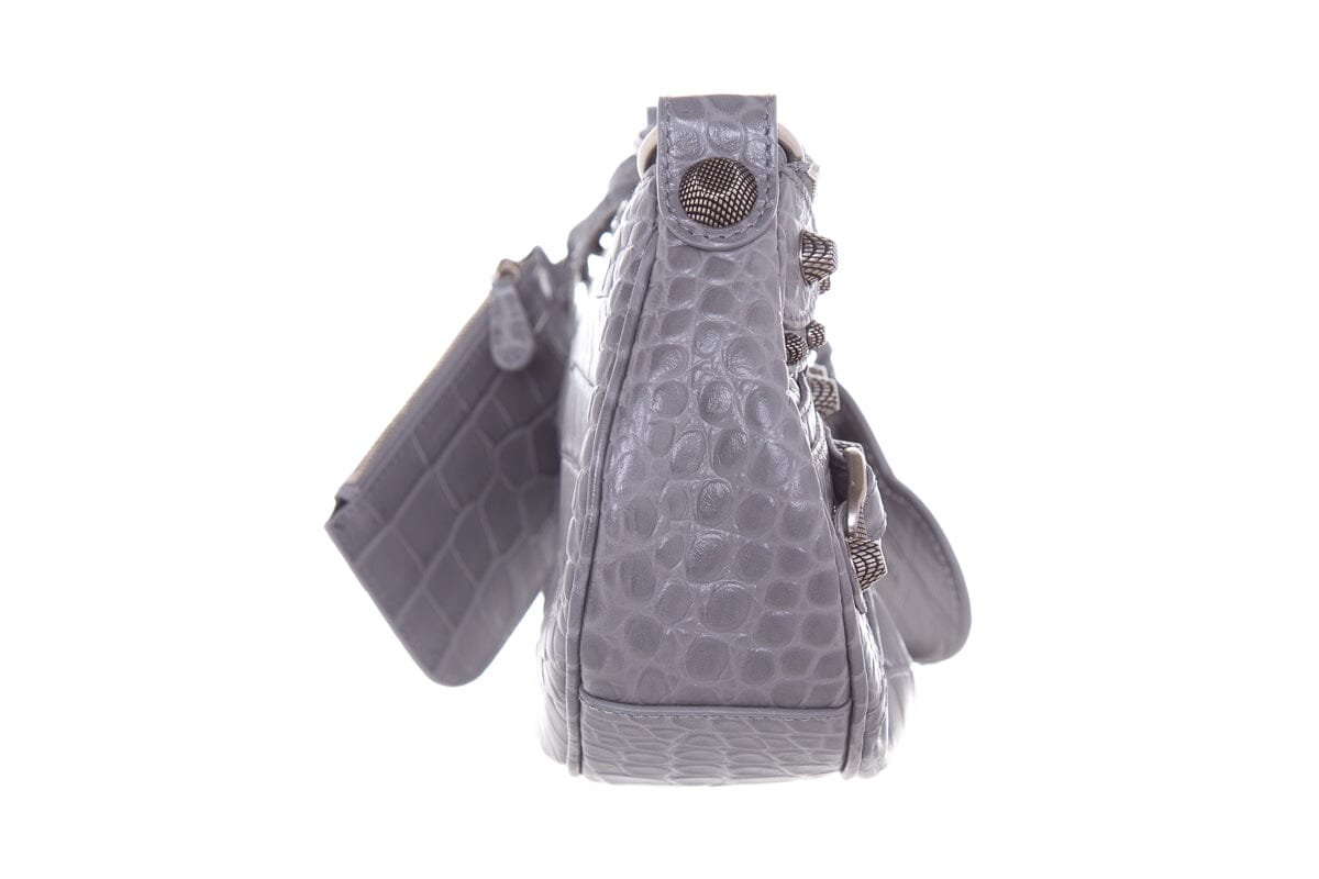 Balenciaga Grey Cagole Croc Embossed Shoulder Bag
