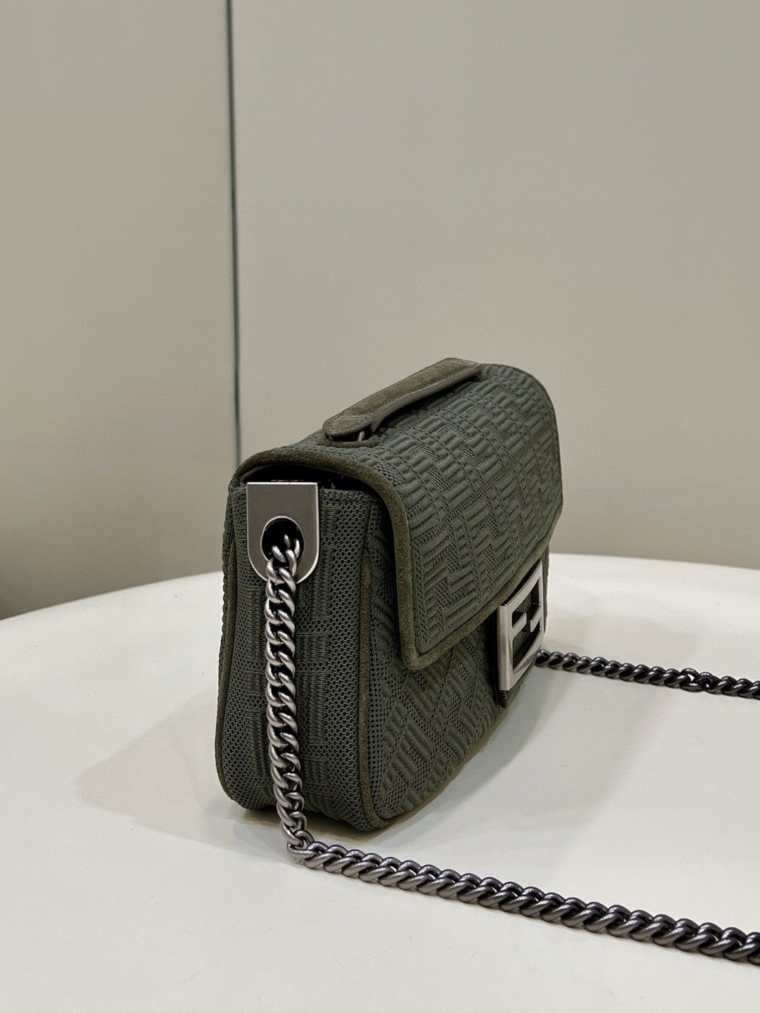 FI Baguette Chain MiGLAMI Green FF Fabric Bag For Woman 14.5cm/6in 8BR793AHW5F1F2L
