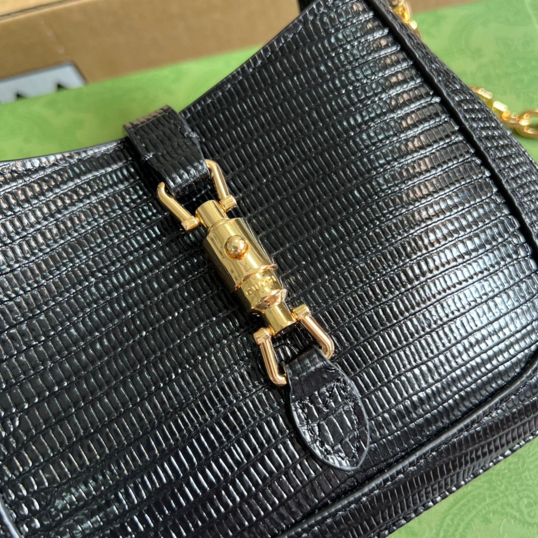 gg Jackie 1961 Lizard Mini Bag Black For Women, Women’s Bags 7.5in/19cm gg ‎675799 LUZ0G 1000
