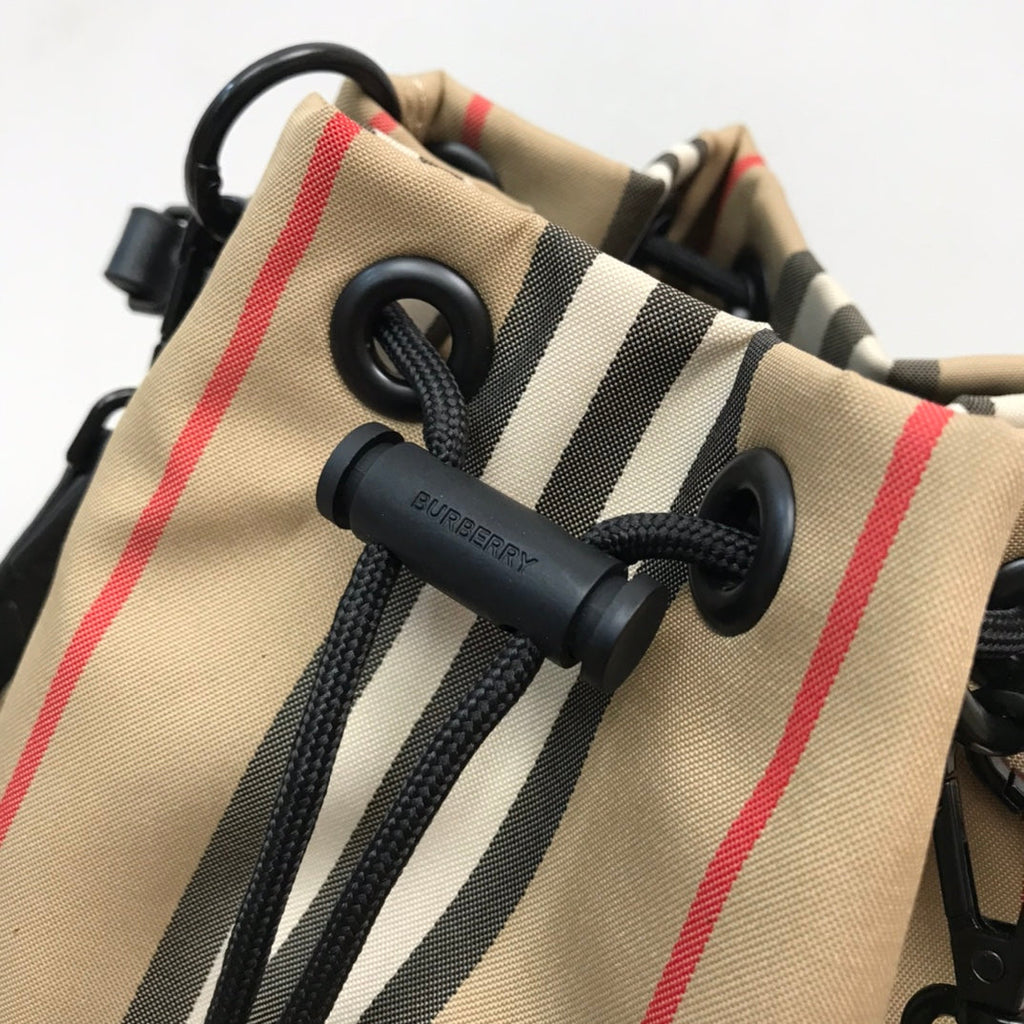 GLAMI Icon Stripe Nylon Drawcord Pouch Archive Beige For Women, Bags 7.7in/19.5cm