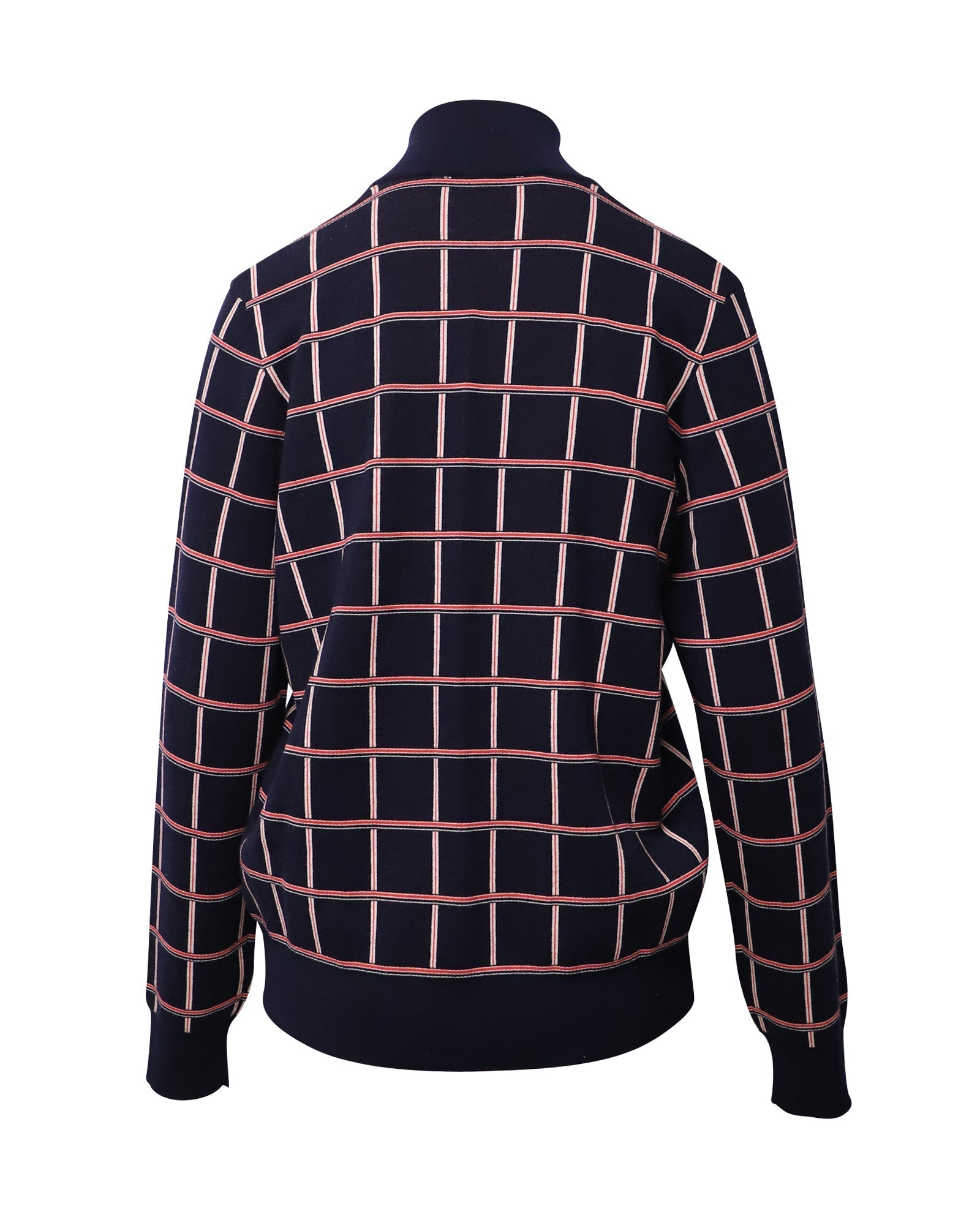 Louis Vuitton Jacquard Windowpane Check Cardigan in Navy Blue Wool