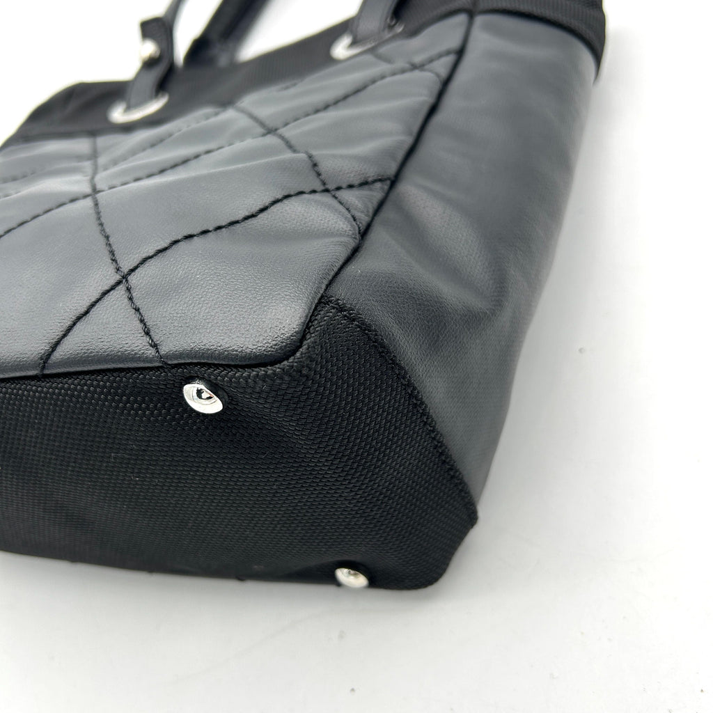 CHANEL Coated Canvas Leather Quilted Small Paris Biarritz Tote Black LA2976