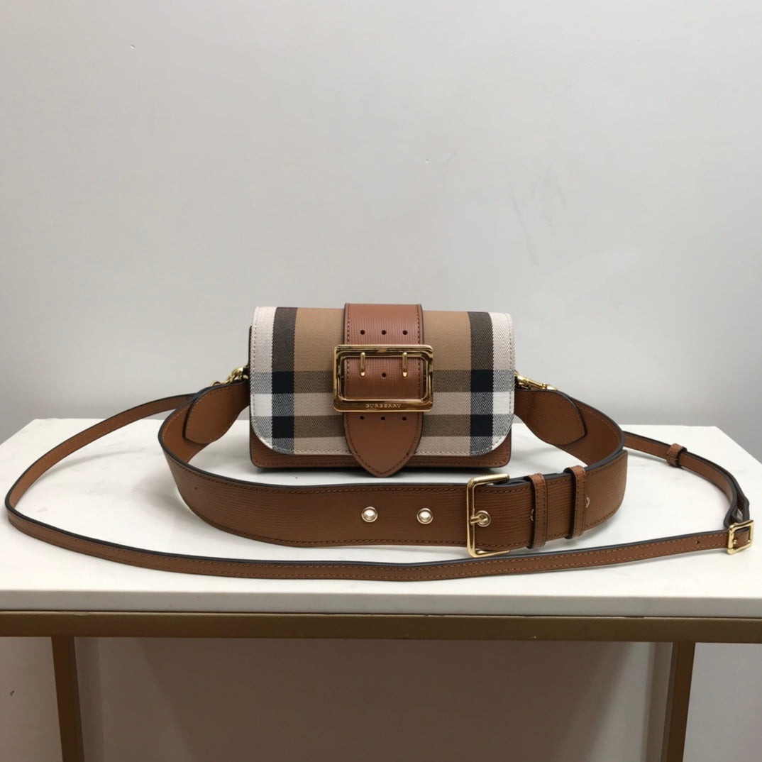 GLAMI Small Bridle House Check And Buckle Crossbody Brown For Women, Bags 7.8in/20cm