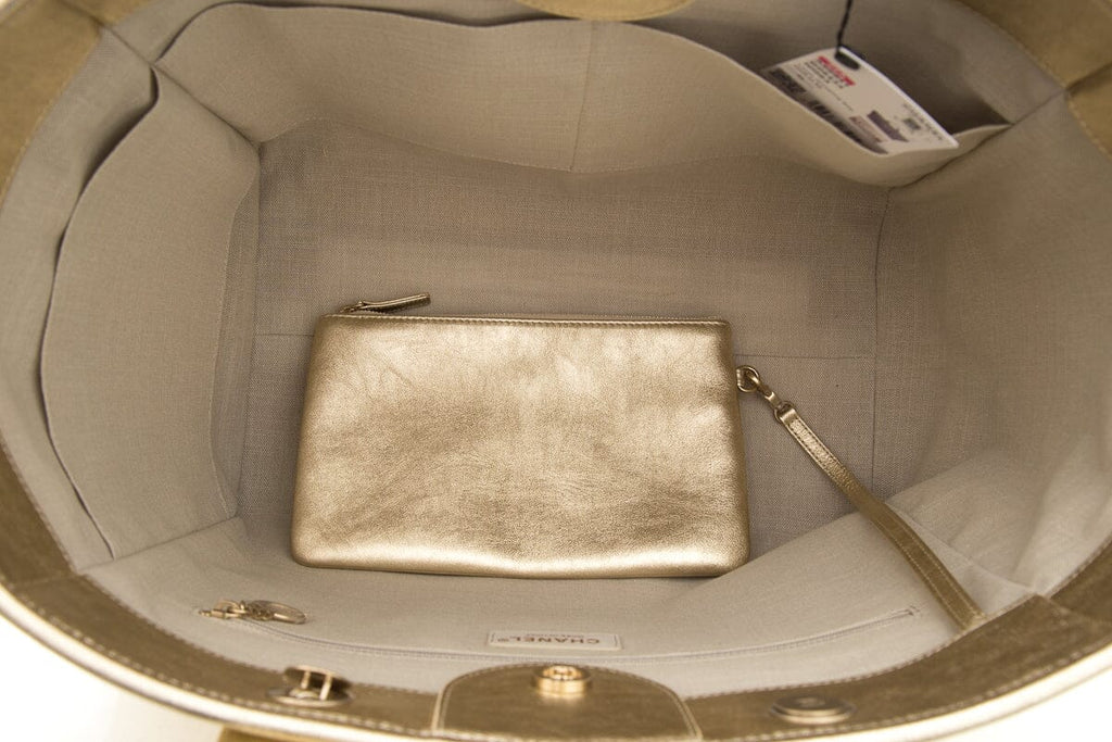 Chanel Gold Handbag Large Deauville Tote NWT