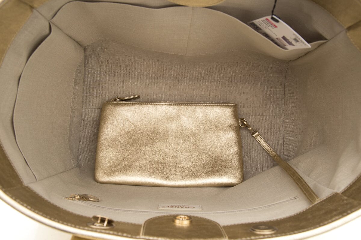 Chanel Gold Handbag Large Deauville Tote NWT