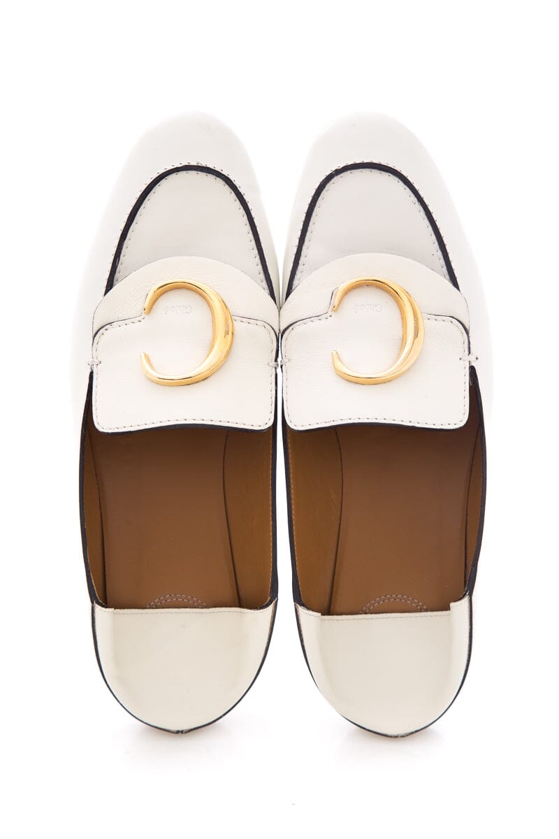Chloe White Leather C Mules SZ 39.5