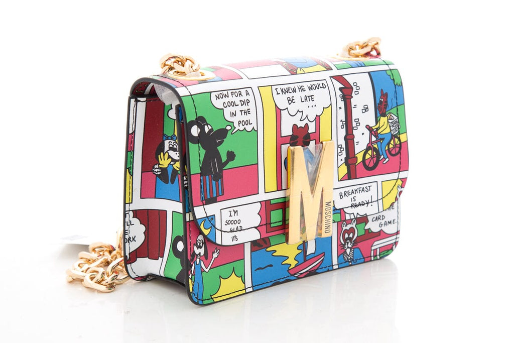 Moschino Multicolor Cartoon Strip Print Leather Handbag