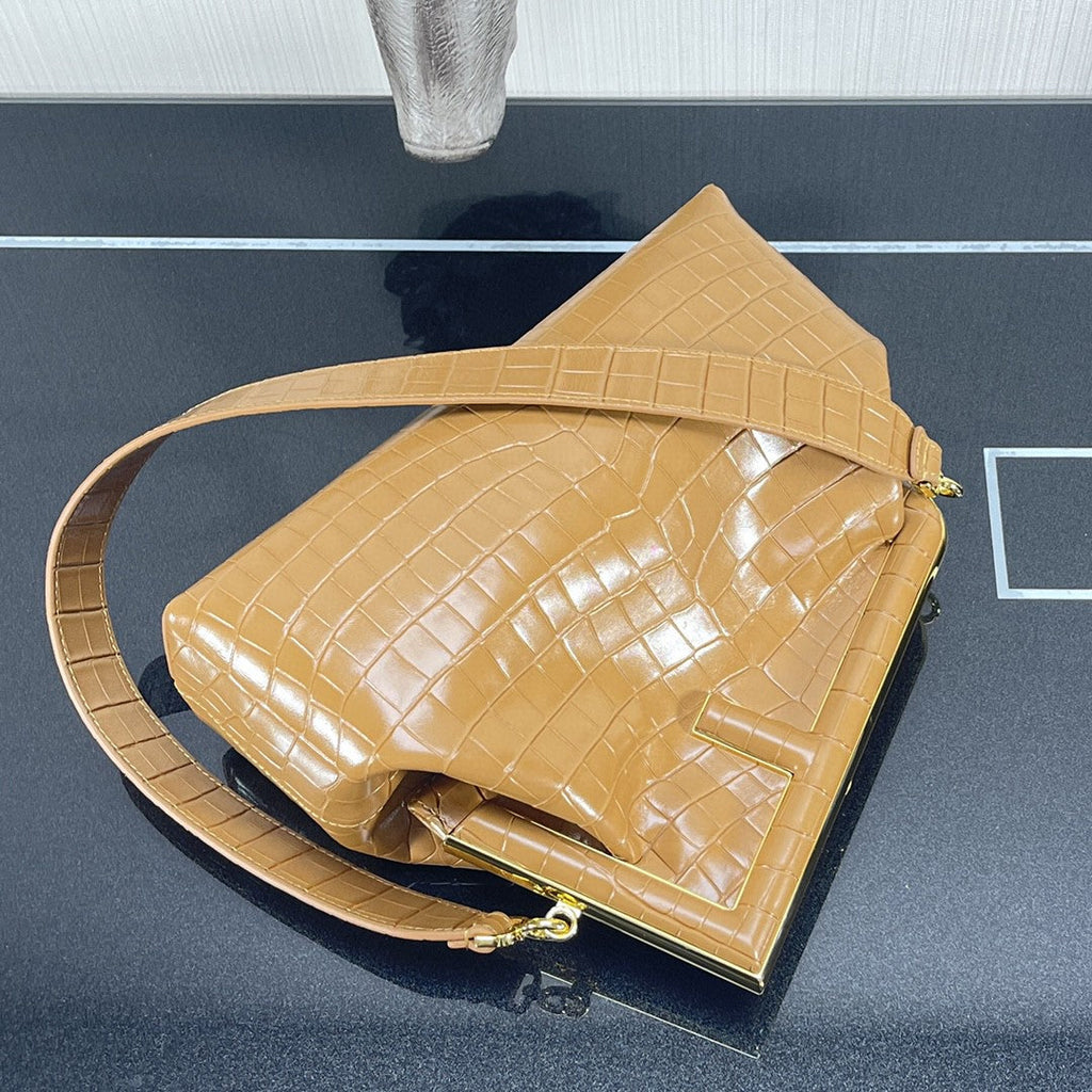 FI First MeGLAMIum Brown CrocoGLAMIle Bag For Woman 32.5cm/13in