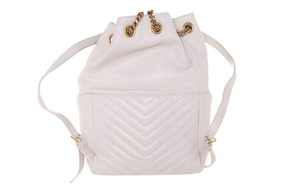 YSL Blanc Chevron Quilted Backpack Handbag
