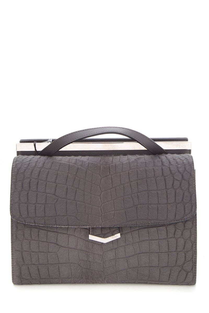Fendi Grey Croc Calf Hair Printed Demi Jour Handbag