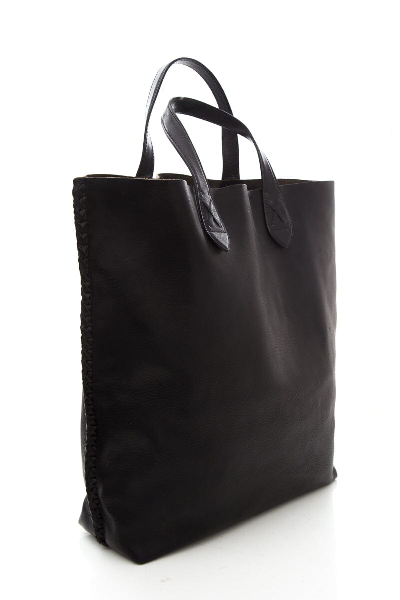 Ralph Lauren Black Braided Edge Leather Tote