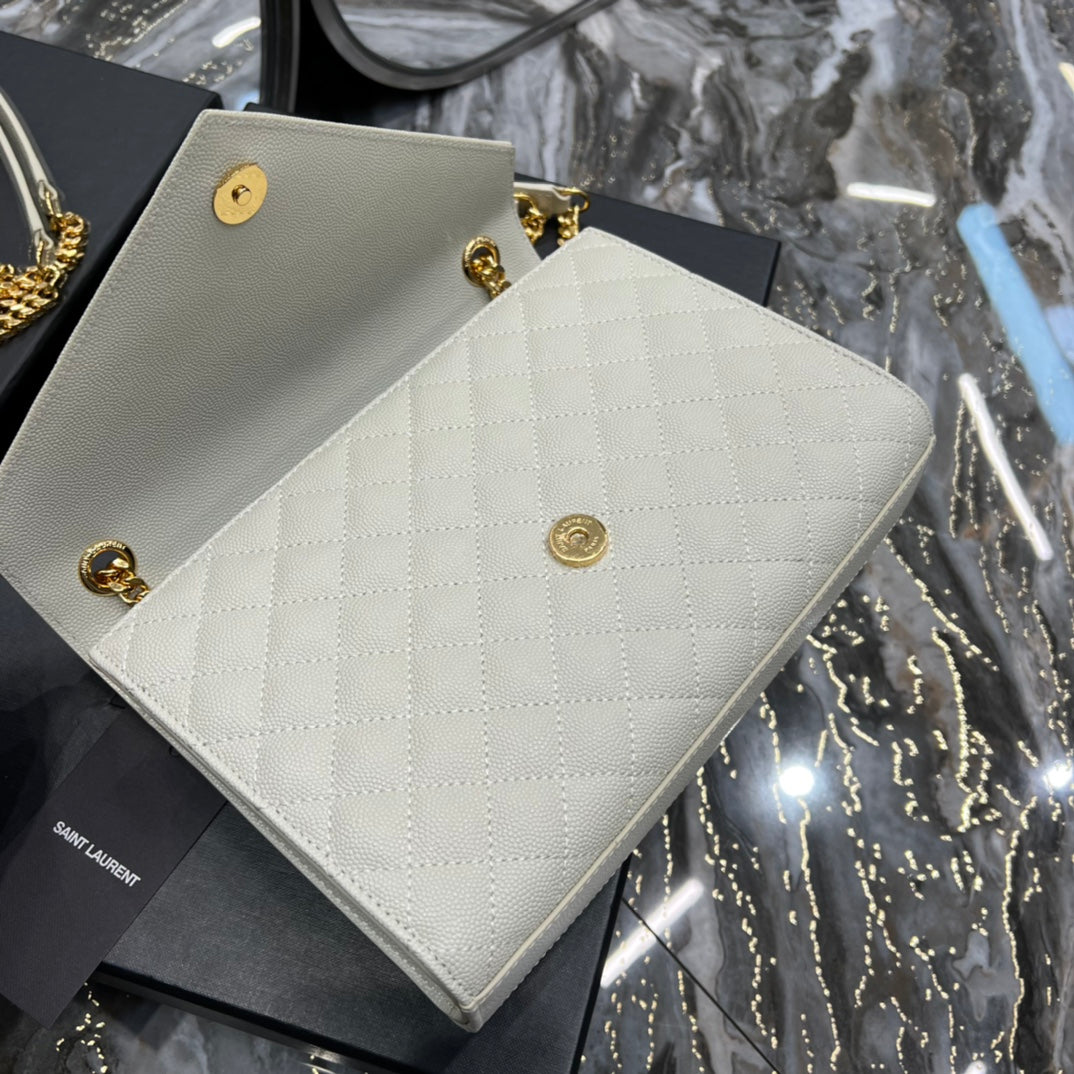 YSSL Envelope Medium Chain Bag White For Women, Women’s Bags 9.4in/24cm YSL