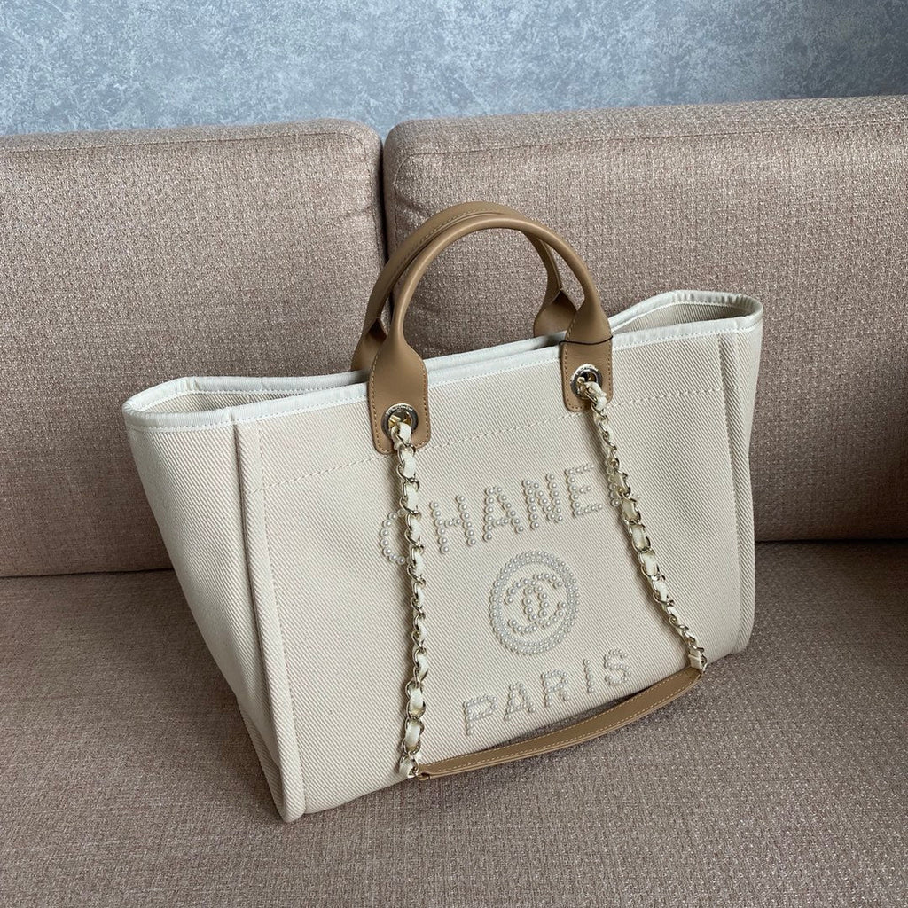 CHL Deauville Tote Tweed Bag Summer Collection White For Women 15.7in/40cm