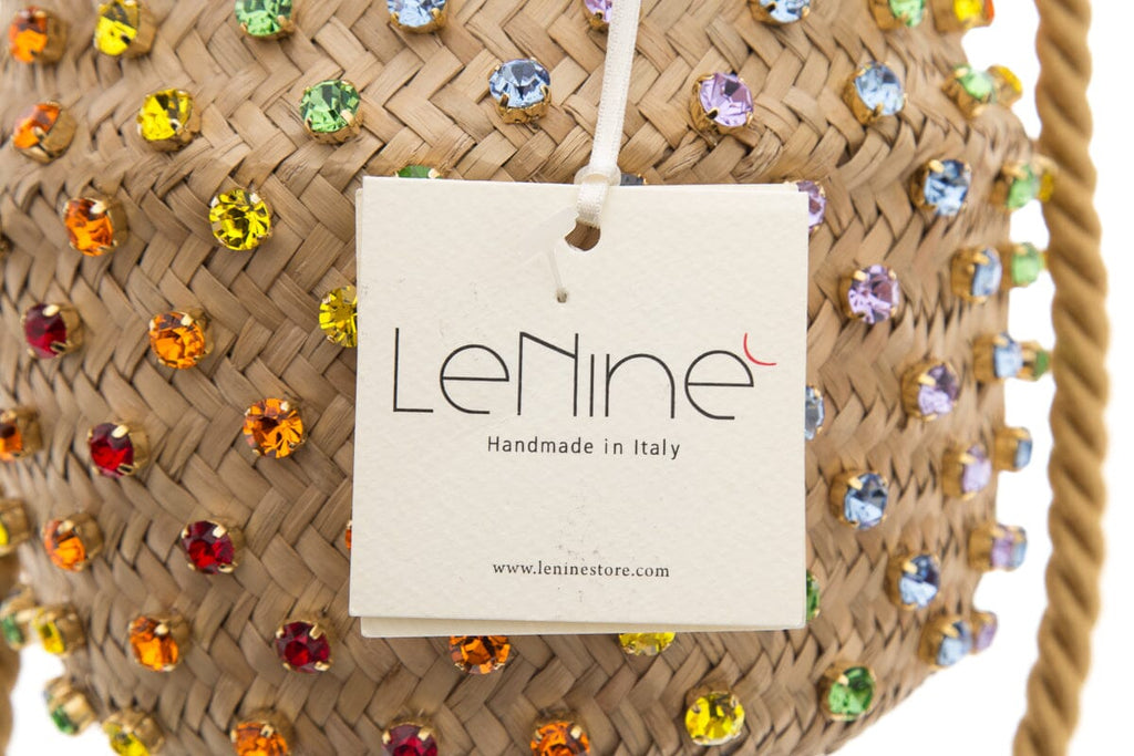 Le Nine Multicolor Embellished Raffia Bucket Bag NWT