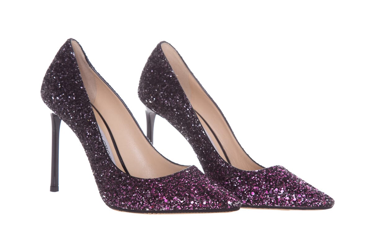 Jimmy Choo Romy Black & Pink Glitter Heels SZ 35