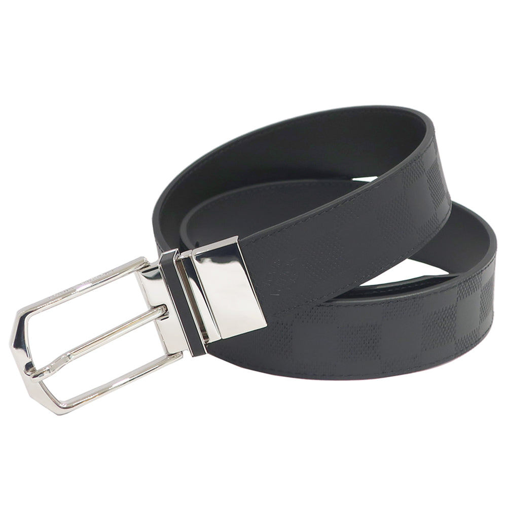 Louis Vuitton Belt 35MM Sanctuary Slender M9906 Damier Amphini 85/34 Black/SV G   Fashion Dress  Beautiful Preservation Bag Box
