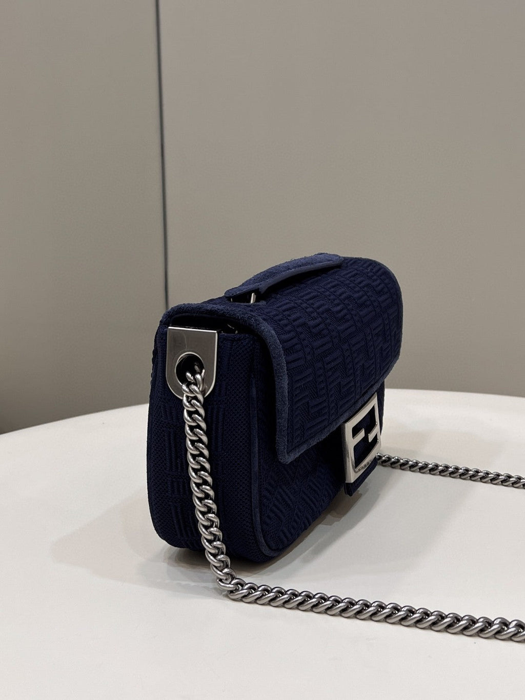 FI Baguette Chain MiGLAMI Navy Blue FF Fabric Bag For Woman 14.5cm/6in