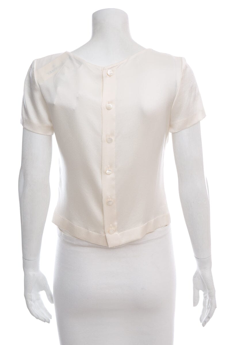 Chanel Cream Satin Silk Short Sleeve Blouse SZ 38 NWT