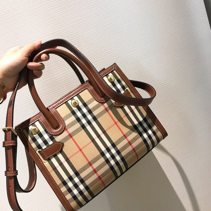 GLAMI Mini Vintage Check Two-handle Title Bag Archive Beige For Women, Bags 10.2in/26cm 80252671