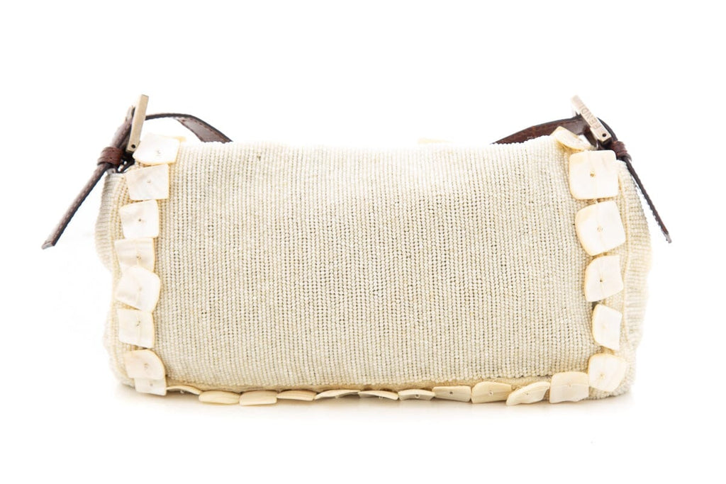 Fendi Cream Shell Beaded Baguette