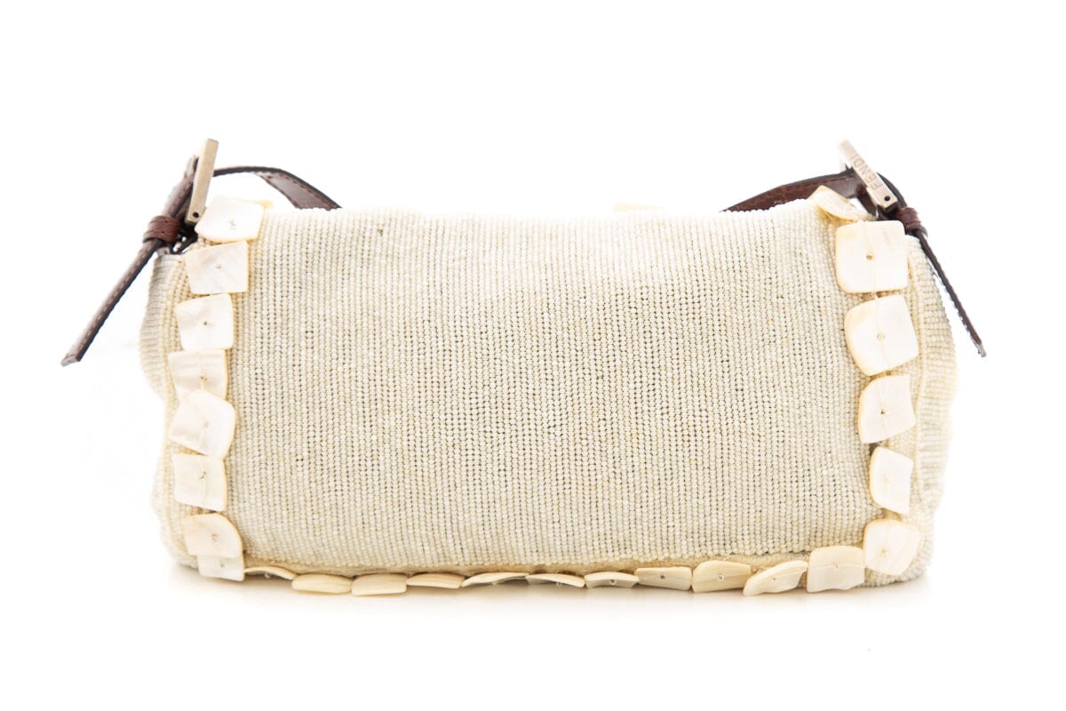 Fendi Cream Shell Beaded Baguette
