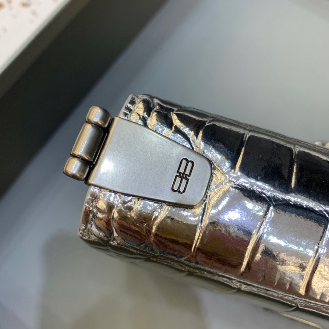 Balen Triplet Small Bag CrocoGLAMIle Embossed Silver, For Women,  Bags 8.3in/21cm