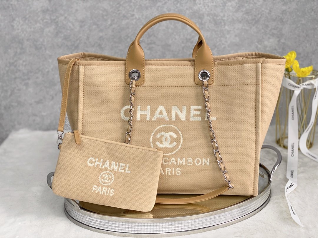 CHLSmall Shopping Bag Silver Hardware Raffia For Women, Women’s Handbags, Shoulder Bags 15.2in/39cm AS3257