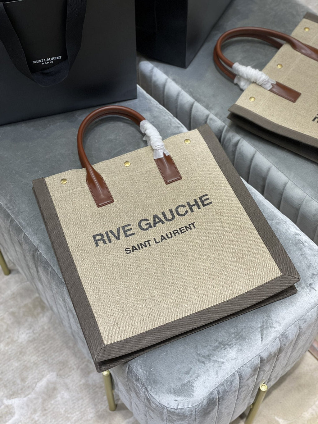 GLAMI Rive Gauche North/South Tote Bag In Printed Linen For Women 15.3in/39cm YSL 632539FAABR9083