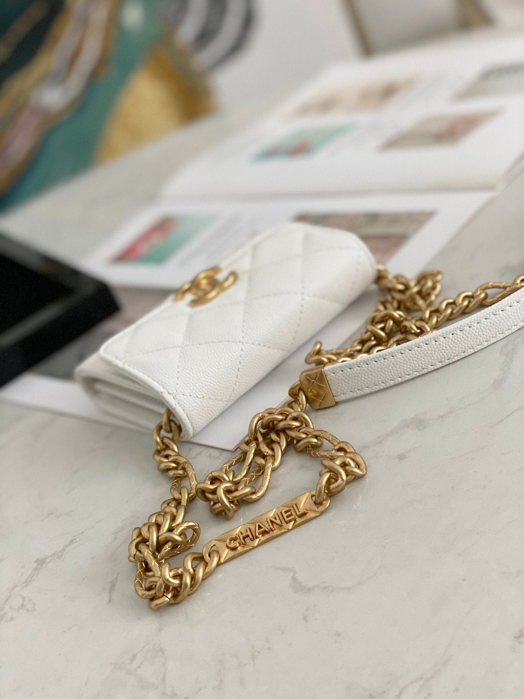 CHLMini GlamIap Bag Gold Toned Hardware White For Women 4.7in/12cm