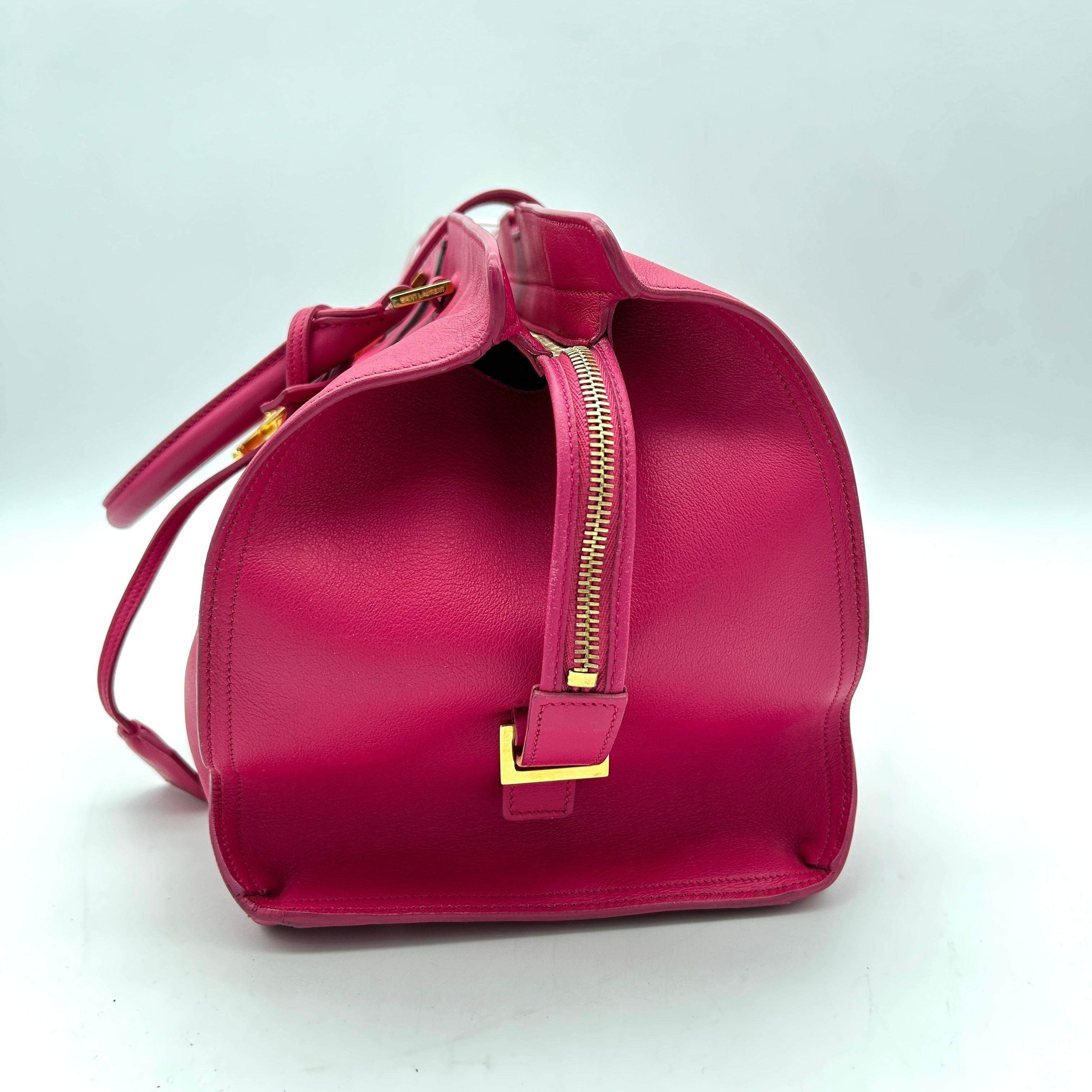 SAINT LAURENT Calfskin Small Monogram Cabas Fuchsia LA15533