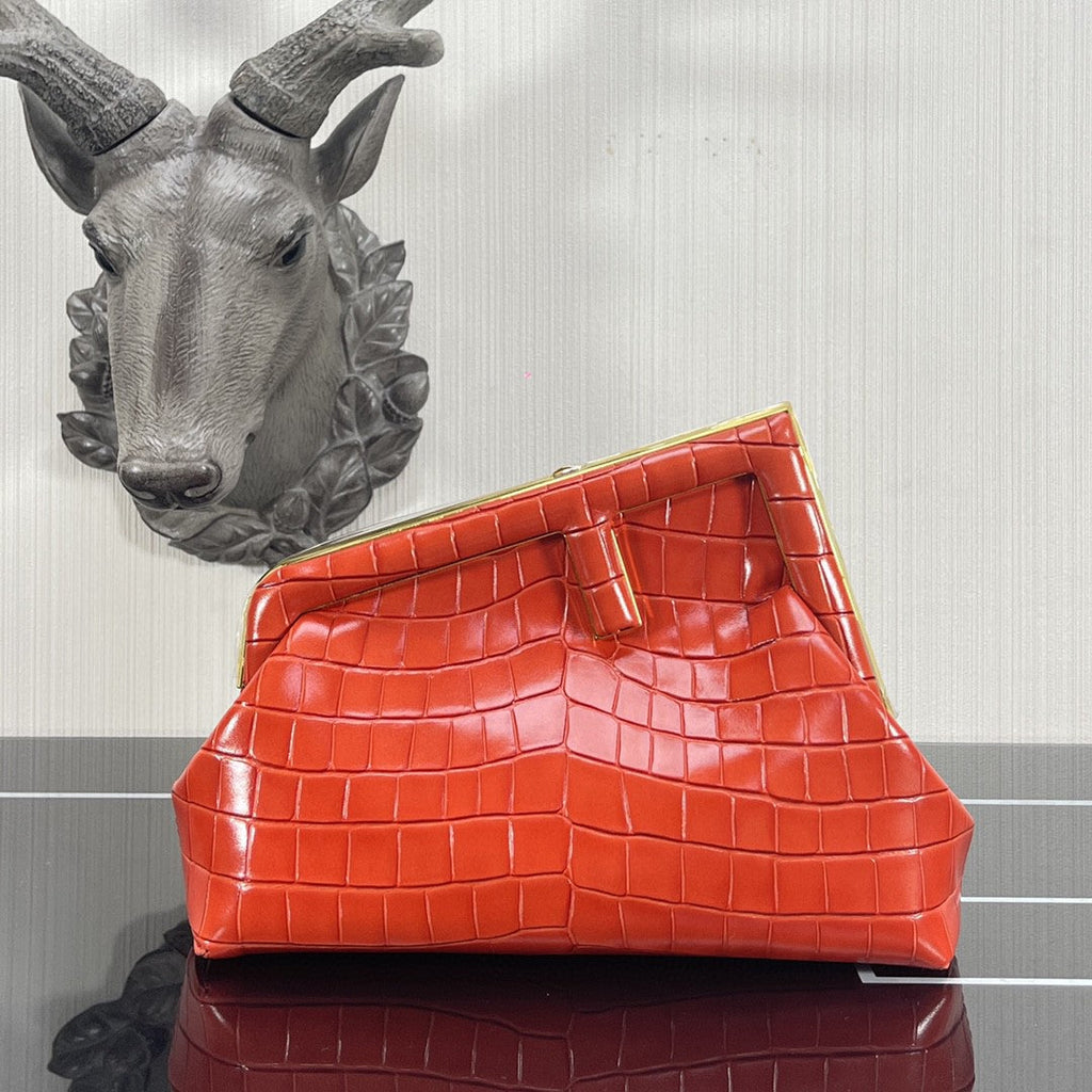 FI First Small Orange CrocoGLAMIle Bag For Woman 26cm/10in