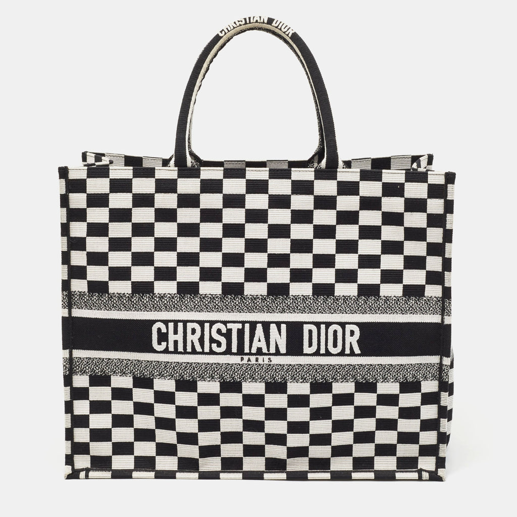 Dior  Checkered Embroidered Canvas Large Book Tote